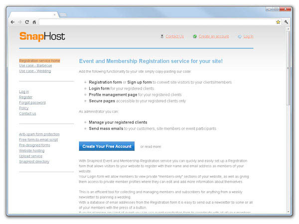 Сервис онлайн-подписки SnapHost Online Registration Service